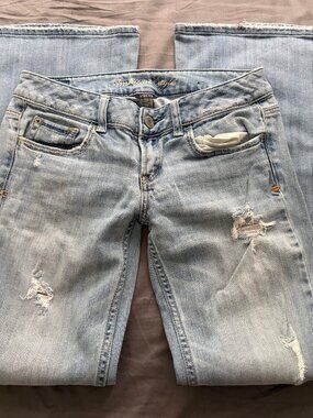 american eagle hipster stretch distressed denim - 0